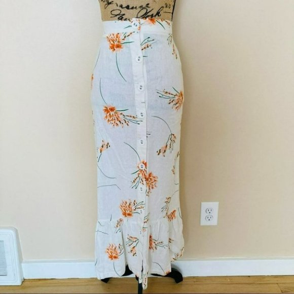 Urban Outfitters Selma Linen Ruffle Button Maxi Skirt Size XS - Picture 3 of 16